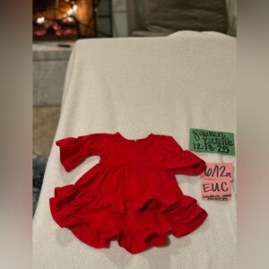 Red Ruffled baby girls toddler long sleeve tunic top EUC size 6/12m